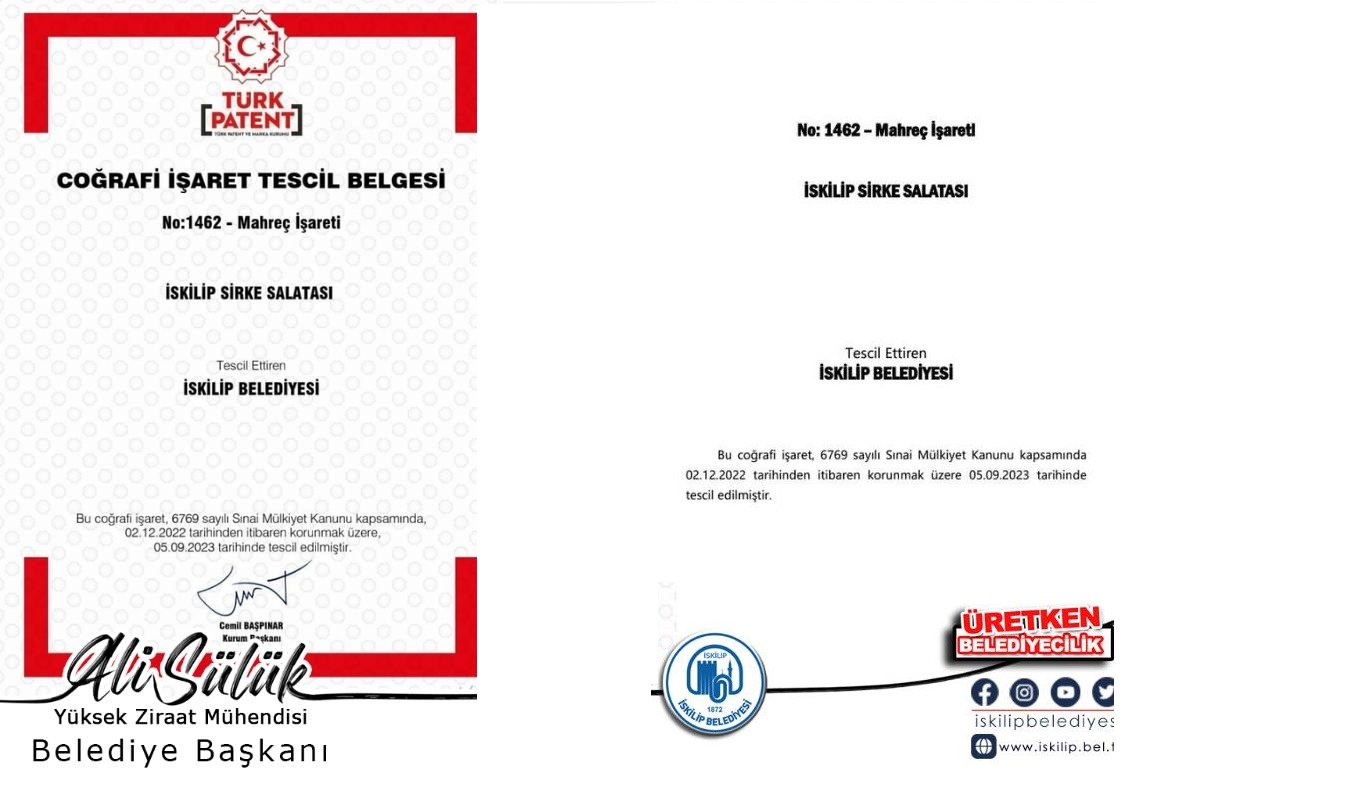 İSKİLİP SİRKE SALATASI TESCİLLENDİ